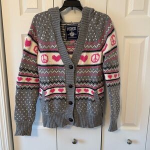 PINK Victoria's Secret Gray and Pink Heart Cardigan